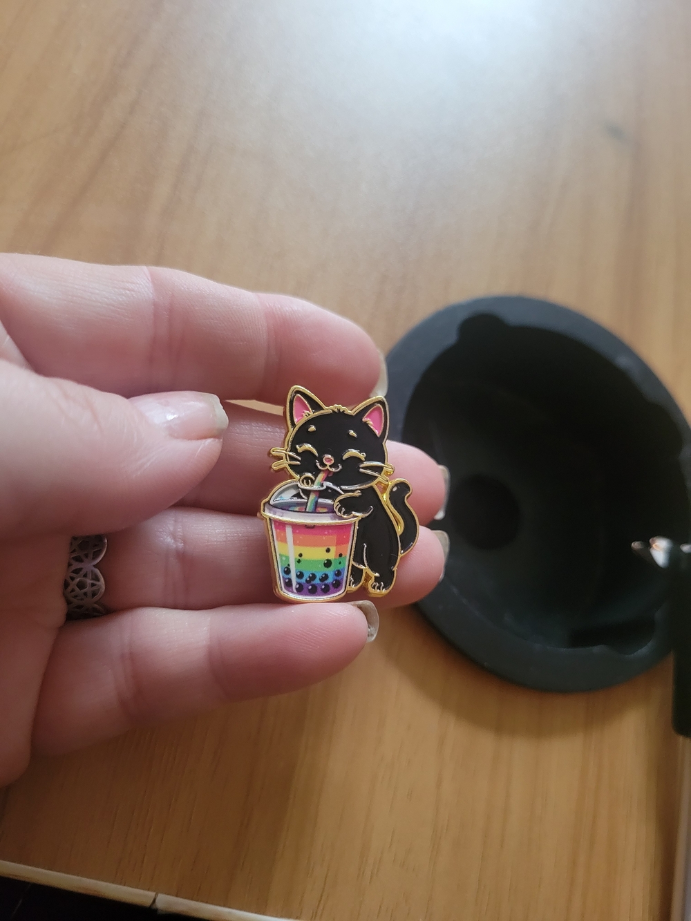 👻BUY 1 GET 1 FREE👻Black Cat Brooch with Rainbow Bubble Tea - Unbranded